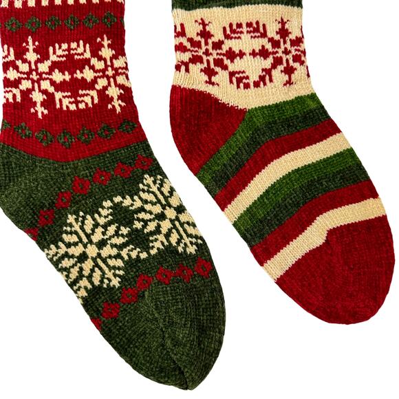 Knit Christmas Deer Snowflake Green Red Cream Color Block Long Stockings Bundle - Picture 6 of 9
